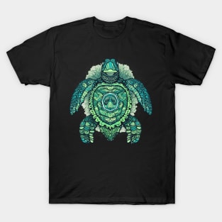 Cool Blue Mandala Sea Turtle Illustration - Unique Ocean Art T-Shirt